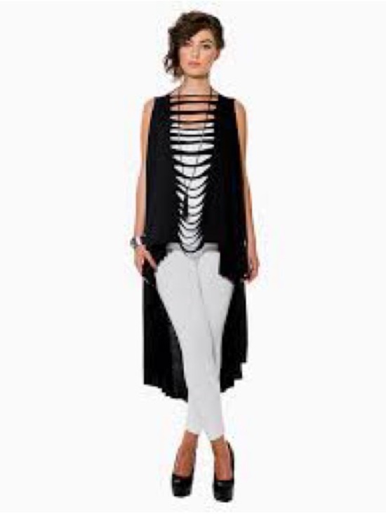 Shawl Dawls Other - Asymmetrical Black Sleeveless Draped Vest with Strappy Front
